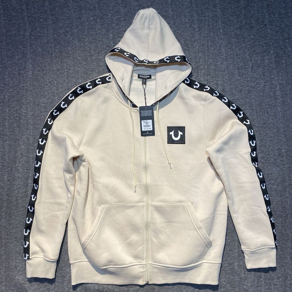 True Religion HS Taping Full Zip Hoodie Logo Strip-Men's XL -Color: Fog $119